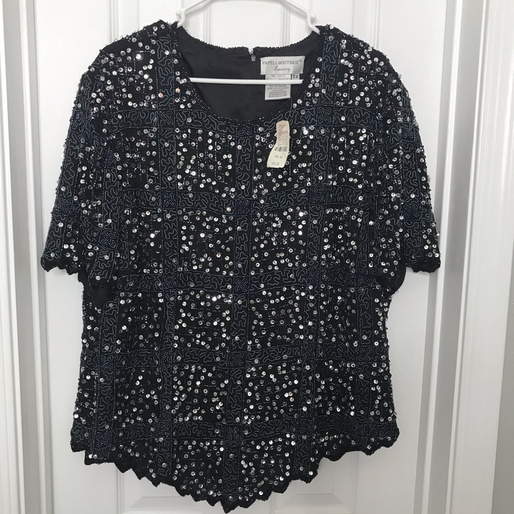 NWT Vintage Papell Boutique Sequin Silk Shirt